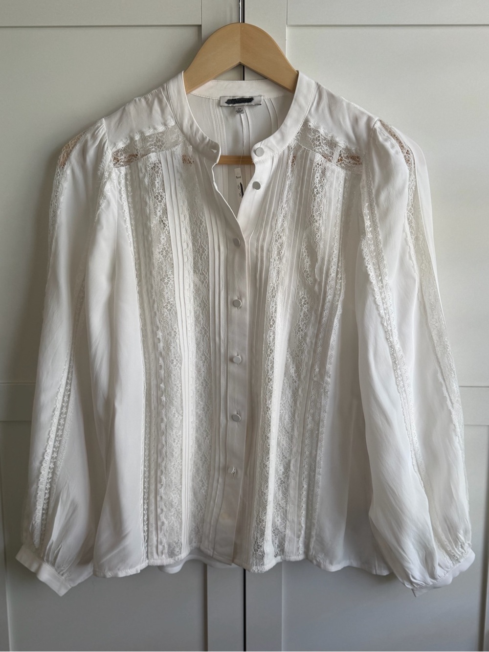 Madewell Lace-Insert Button-Up Long-Sleeve Top Size XS in White